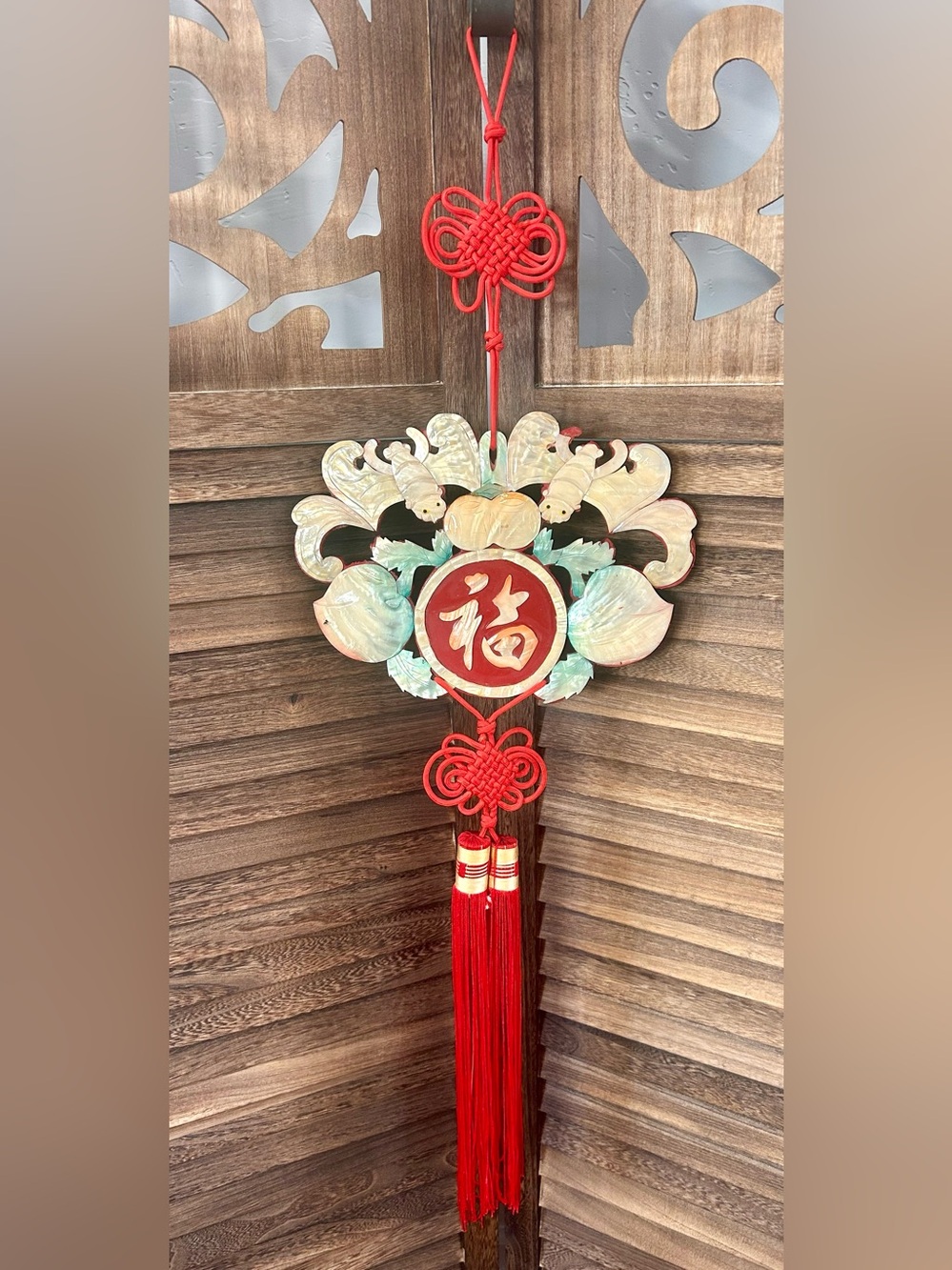 Vintage Chinese Mother of Pearl Inlay Wall Hanging 38”x12”
